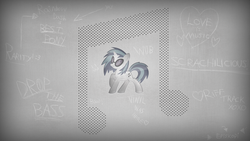 Size: 1920x1080 | Tagged: safe, artist:episkopi, dj pon-3, vinyl scratch, pony, g4, female, solo, wallpaper