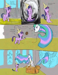 Size: 2423x3166 | Tagged: safe, artist:d715, princess celestia, twilight sparkle, g4, blank flank, comic, filly, high res