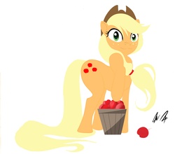 Size: 5056x4459 | Tagged: safe, artist:yjayr, applejack, earth pony, pony, g4, absurd resolution, apple, female, food, raised hoof, simple background, solo