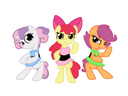 Size: 800x600 | Tagged: safe, artist:otterlore, apple bloom, scootaloo, sweetie belle, g4, blossom (powerpuff girls), bubbles (powerpuff girls), buttercup (powerpuff girls), cutie mark crusaders, powerpuff crusaders, simple background, the powerpuff girls, transparent background