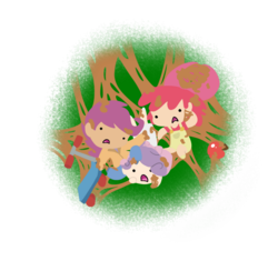 Size: 800x780 | Tagged: safe, artist:otterlore, apple bloom, scootaloo, sweetie belle, human, g4, apple, cutie mark crusaders, food, humanized, sap, scooter, simple background, transparent background