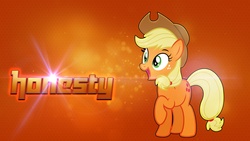 Size: 1920x1080 | Tagged: safe, artist:omegastyle, applejack, earth pony, pony, g4, female, raised hoof, solo, wallpaper