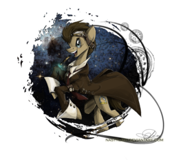 Size: 1900x1772 | Tagged: safe, artist:nastylady, doctor whooves, time turner, earth pony, pony, g4, clothes, doctor who, goggle, male, simple background, solo, sonic screwdriver, space, stallion, steampunk, suit, the doctor, transparent background