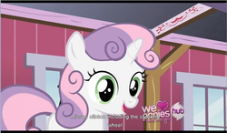 Size: 1275x743 | Tagged: safe, screencap, sweetie belle, g4, hearts and hooves day (episode), hearts and hooves day, youtube caption