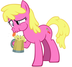 Size: 3800x3500 | Tagged: safe, artist:ohitison, cherry berry, earth pony, pony, g4, the super speedy cider squeezy 6000, background pony, cider, female, high res, mare, mug, simple background, solo, tongue out, transparent background, vector