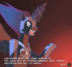 Size: 636x589 | Tagged: safe, artist:sallymon, nightmare moon, alicorn, pony, g4, dialogue box, reference needed, solo