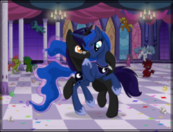 Size: 1000x765 | Tagged: safe, artist:arctic-sekai, princess luna, oc, g4, canon x oc, dancing, female, lesbian, shipping