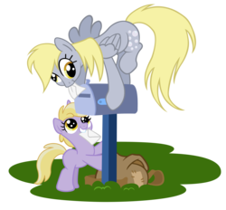 Size: 11422x10584 | Tagged: safe, artist:zoidledoidle, derpy hooves, dinky hooves, pegasus, pony, g4, absurd resolution, female, letter, mail, mailbox, mare, simple background, transparent background