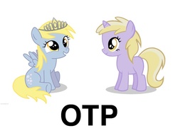 Size: 640x480 | Tagged: safe, derpy hooves, dinky hooves, pegasus, pony, unicorn, g4, exploitable meme, female, filly, jewelry, lesbian, meme, otp, ship:dinkyderp, shipping, simple background, tiara, vector, white background