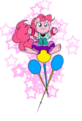 Size: 1981x2933 | Tagged: safe, artist:sakuyamon, pinkie pie, earth pony, pony, g4, balloon, clothes, cosplay, costume, crossover, cute, diapinkes, disney, kingdom hearts, lance, sitting, stars, weapon