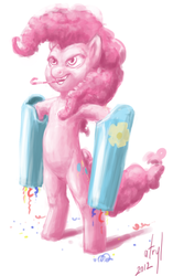 Size: 535x850 | Tagged: safe, artist:atryl, pinkie pie, earth pony, pony, g4, arm cannon, dual wield, party cannon, solo