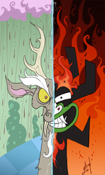 Size: 600x1000 | Tagged: safe, artist:atryl, discord, g4, aku, samurai jack