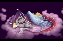 Size: 1000x653 | Tagged: safe, artist:yurikoschneide, discord, g4, sleeping