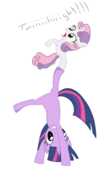 Size: 2509x4000 | Tagged: safe, artist:phoenixswift, sweetie belle, twilight sparkle, pony, g4, handstand, simple background, transparent background