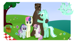 Size: 1600x900 | Tagged: safe, artist:phoenixswift, bon bon, liza doolots, lyra heartstrings, petunia, sweetie belle, sweetie drops, tootsie flute, earth pony, pony, ask lyra, g4, ask, krastos the gluemaker, lyrabontoots family, tumblr