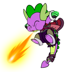 Size: 1371x1406 | Tagged: safe, artist:sakuyamon, spike, dragon, g4, :o, clothes, crossover, disney, eyes closed, featured image, fire, fire breath, jumping, kingdom hearts, male, open mouth, puffy cheeks, simple background, solo, tail wrap, transparent background