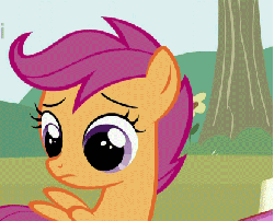 Size: 414x336 | Tagged: safe, screencap, scootaloo, sweetie belle, pegasus, pony, unicorn, g4, season 1, the show stoppers, animated, cropped, female, filly, foal, gif, raspberry, tongue out