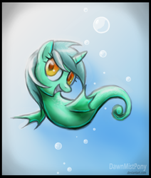 Size: 1523x1800 | Tagged: safe, artist:dawnmistpony, lyra heartstrings, sea pony, g4, female, seapony lyra, smiling, solo, species swap, underwater