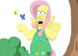 Size: 551x401 | Tagged: safe, artist:flowersimh, fluttershy, g4, crossover, homer simpson, male, solo, the simpsons, wat