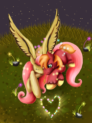 Size: 600x800 | Tagged: safe, artist:siempre-cayendo, big macintosh, fluttershy, earth pony, pony, g4, duo, male, ship:fluttermac, shipping, stallion, straight