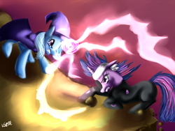 Size: 800x600 | Tagged: safe, artist:siempre-cayendo, trixie, twilight sparkle, g4, duo, fight, future twilight