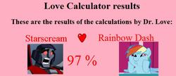 Size: 1173x509 | Tagged: safe, rainbow dash, pony, g4, crossover, crossover shipping, exploitable meme, female, love calculator, male, meme, otp, robosexual, shipping, starscream, straight, text, transformers, vector