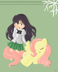 Size: 900x1110 | Tagged: dead source, safe, artist:crankytoast, fluttershy, g4, burned, clothes, crossover, hanako ikezawa, katawa shoujo, school uniform