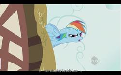 Size: 640x400 | Tagged: safe, screencap, rainbow dash, g4, the mysterious mare do well, hub logo, youtube caption