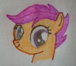 Size: 398x349 | Tagged: safe, scootaloo, pegasus, pony, g4, female, filly, smiling, solo, traditional art