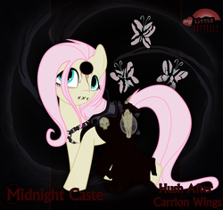 Size: 2480x2343 | Tagged: safe, artist:rhanite, fluttershy, pegasus, pony, g4, anima banner, black background, crossover, exalted, female, high res, mare, simple background, solo, stitched mouth