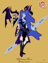 Size: 1053x1404 | Tagged: safe, artist:didj, nightmare moon, human, my little mages, g4, floating wings, humanized