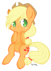 Size: 439x605 | Tagged: safe, artist:sulna, applejack, earth pony, pony, g4, chibi, female, simple background, solo