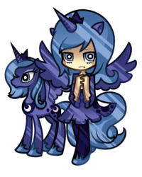 Size: 650x812 | Tagged: safe, artist:nekozneko, princess luna, human, pony, g4, horn, horned humanization, human ponidox, humanized, s1 luna, simple background, transparent background, winged humanization