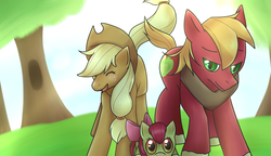 Size: 1280x736 | Tagged: safe, artist:casocat, apple bloom, applejack, big macintosh, earth pony, pony, g4, male, stallion