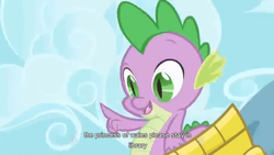 Size: 1366x768 | Tagged: safe, edit, edited screencap, screencap, spike, dragon, friendship is magic, g4, caption, male, solo, youtube caption