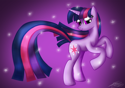 Size: 1480x1050 | Tagged: dead source, safe, artist:sierraex, twilight sparkle, pony, unicorn, g4, female, looking at you, mare, rearing, smiling, solo, sparkles, unicorn twilight
