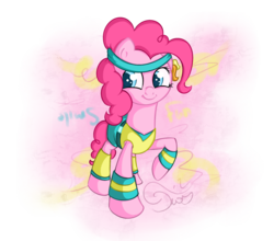 Size: 1366x1200 | Tagged: safe, artist:twilightsquare, pinkie pie, earth pony, pony, a friend in deed, g4, aerobics, clothes, female, headband, leg warmers, solo, workout outfit