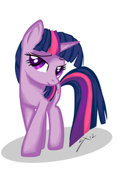 Size: 1083x1532 | Tagged: dead source, safe, artist:sierraex, twilight sparkle, pony, unicorn, g4, bedroom eyes, female, grin, looking at you, mare, smiling, solo, unicorn twilight