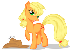 Size: 1491x1055 | Tagged: dead source, safe, artist:sierraex, applejack, earth pony, pony, g4, bedroom eyes, female, mare, raised hoof, simple background, solo, white background