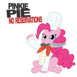 Size: 1200x1200 | Tagged: safe, artist:madmax, pinkie pie, pony, g4, anthony bourdain, chef, clothes, female, hat, knife, mouth hold, no reservations, parody, sad in hindsight, solo