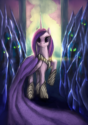 Size: 2059x2912 | Tagged: safe, artist:elkaart, queen chrysalis, changeling, changeling queen, g4, disguise, disguised changeling, fake cadance, female, reflection