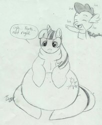 Size: 1047x1280 | Tagged: safe, artist:bnryk, artist:bunearyk, spike, twilight sparkle, g4, fat, laughing, morbidly obese, obese, sketch, twilard sparkle