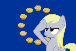 Size: 1000x666 | Tagged: safe, derpy hooves, pegasus, pony, g4, europe, european union, female, flag, mare, muffin, rainbow dash salutes, salute