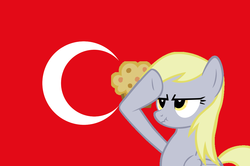 Size: 1015x672 | Tagged: safe, derpy hooves, pegasus, pony, g4, female, flag, mare, muffin, rainbow dash salutes, salute, turkey (country), turkish