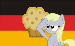 Size: 1125x685 | Tagged: safe, derpy hooves, pegasus, pony, g4, female, flag, germany, mare, muffin, rainbow dash salutes, salute