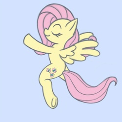 Size: 700x700 | Tagged: safe, artist:phoenix-conrad, fluttershy, pegasus, pony, g4, eyes closed, female, hooves out, mare, simple background, smiling, solo, spread wings, three quarter view, underhoof, wings