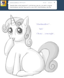 Size: 709x865 | Tagged: safe, artist:secretgoombaman12345, sweetie belle, ask chubby diamond, g4, fat, grammar error, obese, sweetie belly, tumblr