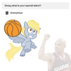 Size: 500x500 | Tagged: safe, derpy hooves, pegasus, pony, ask derpy, g4, african american, ask, basketball, charles barkley, female, mare, nba, phoenix suns, photo