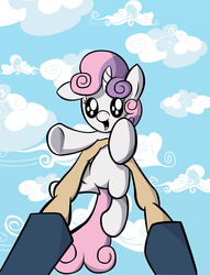 Size: 2100x2748 | Tagged: dead source, safe, artist:bronycurious, sweetie belle, human, pony, g4, cute, diasweetes, hand, high res, holding a pony, pov
