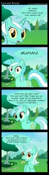 Size: 789x2809 | Tagged: safe, artist:toruviel, lyra heartstrings, pony, unicorn, breaking the fourth wall, bush, comic, female, flower, fourth wall, humie, looking at you, solo, talking to viewer, that pony sure does love humans, tree